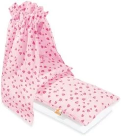 Pinolino Puppenbettzeug Für Puppenwiegen Mit Himmel 'Herzchen', Rosa, 4-tlg.