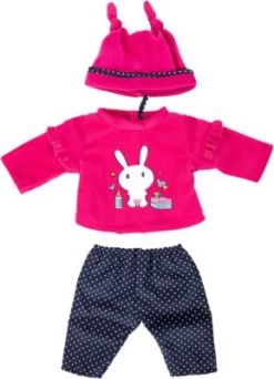 BAYER Kleider Für Puppen 33-38 Cm: 3-tlg. Set - Hose, Oberteil, Mütze, Pink/dunkelblau