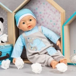 BAYER Kleider Für Puppen 40-46 Cm: 3-tlg. - Latzhose, Oberteil, Mütze, Blau/grau -Kinderspielzeugladen 16933608 04