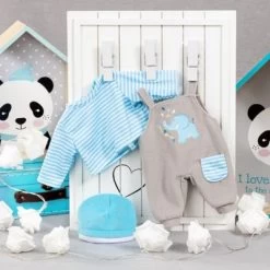 BAYER Kleider Für Puppen 40-46 Cm: 3-tlg. - Latzhose, Oberteil, Mütze, Blau/grau -Kinderspielzeugladen 16933608 06