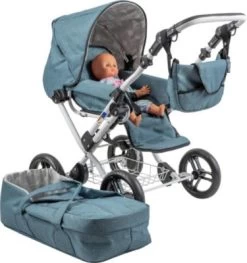 Zekiwa Puppenwagen Kombi-Puppenwagen Zeki Premium, Leinen, Türkis