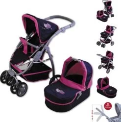 KNORRTOYS.COM Kombi-Puppenwagen Coco - Flying Hearts Blue Pink