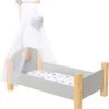 MyToys ORIGINALS Holz Puppenbett, Grau Mit Bettwäsche