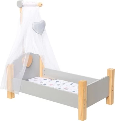 MyToys ORIGINALS Holz Puppenbett, Grau Mit Bettwäsche 3 MyToys ORIGINALS Holz Puppenbett, Grau Mit Bettwäsche