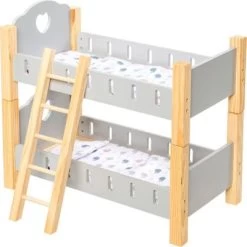 MyToys ORIGINALS Holz Puppenetagenbett, Grau Mit Bettwäsche