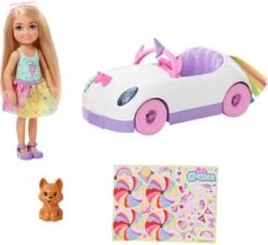Barbie Chelsea Puppe Spiel-Set Inkl. Auto, Regenbogen-Einhorn
