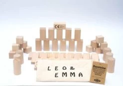 LEO & EMMA Holzspielzeug Öko Holzbausteine 54teilig In Schönem Baumwollbeutel
