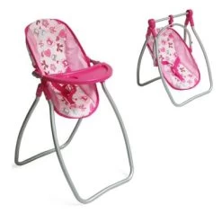 MONI Puppenhochstuhl BÀr Und Puppenwippe BÀr 9397C, Sicherheitsgurt Bechervertiefung Puppenmöbel