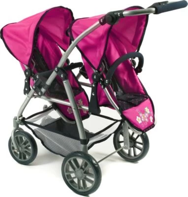 CHIC 2000 Tandem-Buggy Puppenzwillingswagen VARIO, Dots Navy-Pink 4 CHIC 2000 Tandem-Buggy Puppenzwillingswagen VARIO, Dots Navy-Pink – Bild 2