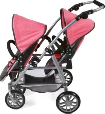 CHIC 2000 Tandem-Buggy Puppenzwillingswagen VARIO, Melange Anthrazit-pink 4 CHIC 2000 Tandem-Buggy Puppenzwillingswagen VARIO, Melange Anthrazit-pink – Bild 2