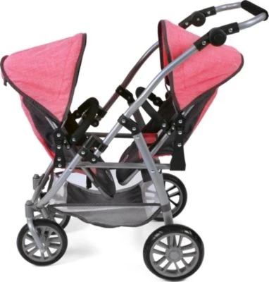 CHIC 2000 Tandem-Buggy Puppenzwillingswagen VARIO, Melange Anthrazit-pink 5 CHIC 2000 Tandem-Buggy Puppenzwillingswagen VARIO, Melange Anthrazit-pink – Bild 3