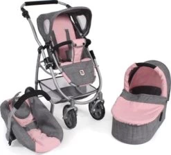 CHIC 2000 Kombi-Puppenwagen 3 In 1 Emotion All In, Melange Grau-rosa