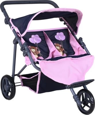 KNORRTOYS.COM Zwillingspuppenwagen Duo - Navy Pink Bear