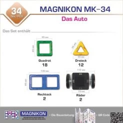 MAGNIKON Magnetische Bausteine “Das Auto” - Magnetbau-Set 34-teilig, Magnetbausteine, Ideal Als Konstruktionsspielzeug Zur Förderung Von Kreativität & Motorik, Spielzeug Für Kinder Ab 3 Jahre -Kinderspielzeugladen 26578557 03