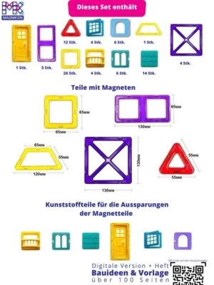 MAGNIKON Magnetische Bausteine MK-84, Magnetbau-Set "Das Schloss", 84-Teilig, Standardgröße, Konstruktion Blöcke 6 MAGNIKON Magnetische Bausteine MK-84, Magnetbau-Set "Das Schloss", 84-Teilig, Standardgröße, Konstruktion Blöcke – Bild 4
