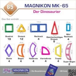 MAGNIKON Magnetische Bausteine, Magnetbau-Set "Der Dinosaurier", 65-Teilig, Standardgröße, Konstruktion Blöcke -Kinderspielzeugladen 26669011 06