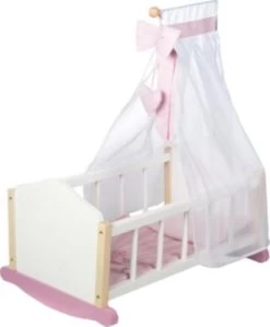 Roba Puppenwiege Aus Puppenmöbel Serie Scarlett Inkl. Textiler Ausstattung, Weiß Lackiert