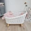 TinaForKids Puppenwiege Aus Weiden Mit Bettwäscheset, Puppenbett Weiß/Rosa