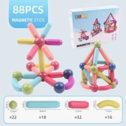 Enbaoxin Magnetische Bausteine Spielzeug Magnet Set 88Stk Kinder Magnetische Bausteine Magnet Stangen Bau Set -Kinderspielzeugladen 31257227 04